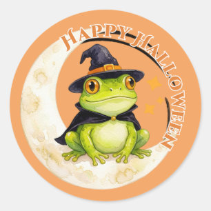 Halloween Lieve Kikker Pad Heks Ronde Sticker