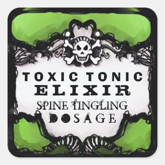 Halloween Lime Groen & Zwart Vierkante Drink Label (Voorkant)