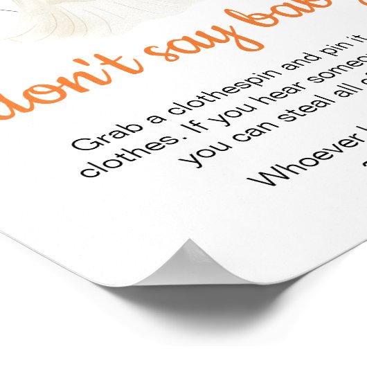 Halloween Little Boo Baby shower Zeg geen Baby Poster (Hoek)