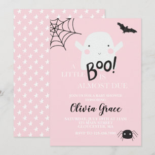Halloween Little Boo Ghost Baby shower Roze Invita Kaart