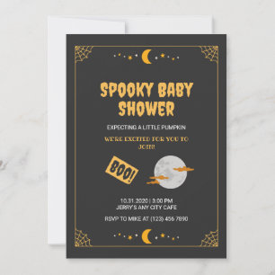 Halloween Little Boo Spooky Black Baby shower Kaart