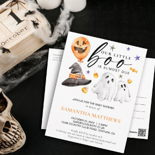 Halloween Little Boo Watercolor Baby Shower Briefkaart