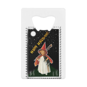 Halloween - Little Girl met Broom en Black Cat Kredietkaart Flessenopener