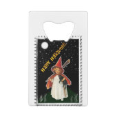 Halloween - Little Girl met Broom en Black Cat Kredietkaart Flessenopener (Achterkant)