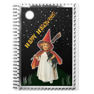 Halloween - Little Girl met Broom en Black Cat Notitieboek