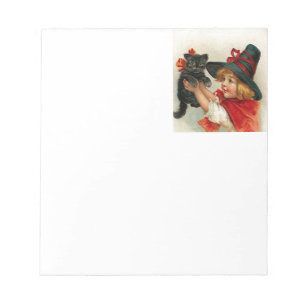 Halloween Little Witch Holding Black Cat Notitieblok