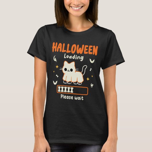 Halloween Loading Please Wait Grappige zwarte Cat  T-shirt (Voorkant)