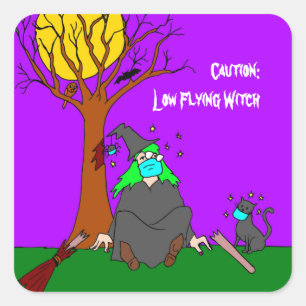 Halloween Low Flying Witch Vierkante Sticker