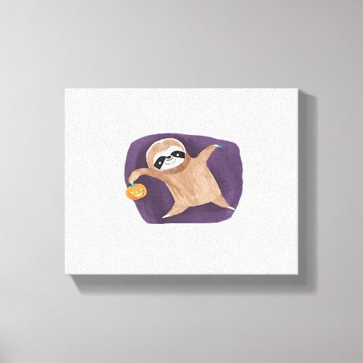 Halloween Luiaard met Pumpkin Classic T-Shirt Canvas Afdruk (Voorkant)