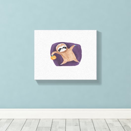 Halloween Luiaard met Pumpkin Classic T-Shirt Canvas Afdruk (Insitu (Houten vloer))