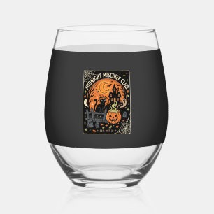 Halloween Maanverlichte Kat Spook_2 Wijnglas Zonder Voet