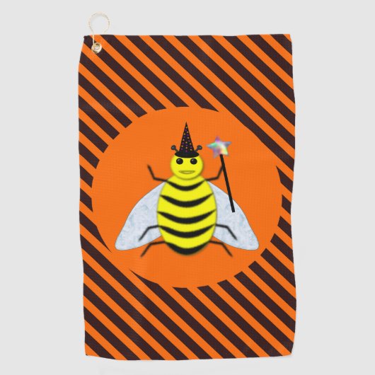 Halloween Magic Bee Witch Oranje en Black Stripes Golfhanddoek (Voorkant)