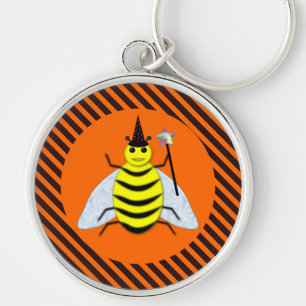 Halloween Magic Bee Witch Oranje en Black Stripes Sleutelhanger