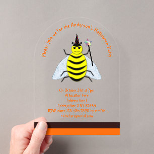 Halloween Magic Bee Witch Sinaasappel en Black Cus Acryl Uitnodigingen
