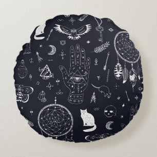 Halloween Magic:  Doodle-patroon. Rond Kussen