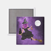 Halloween Magic Flying Witch Volle Maan Magneet (Voorkant / Achterkant)