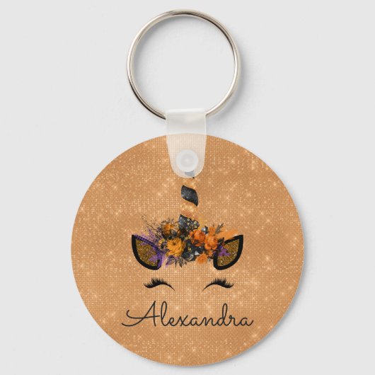 Halloween Magical Unicorn Sparkle Monogram Sleutelhanger (Voorkant)