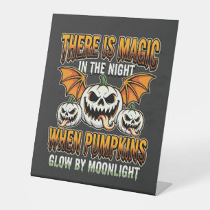 Halloween Magische Pompoen Maneschijn Horror Vecto Reclamebord Met Voetstuk