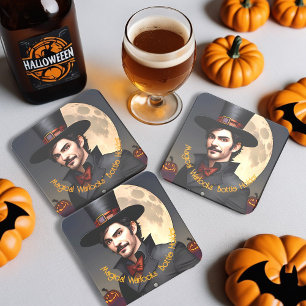 Halloween Magische Tovenaars Fleshouders Vierkante Kartonnen Onderzetter