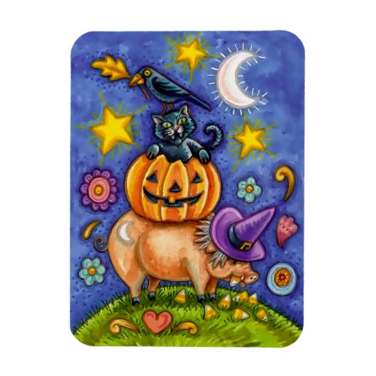 Halloween Magnet avec Citrouille de chat et cochon (Vertical)