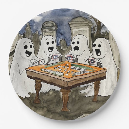 Halloween Mahjong Ghosts Papieren Bordje (Voorkant)