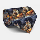 Halloween Maine Coon Cat with Pumpkins Scary Stropdas (Opgerold)