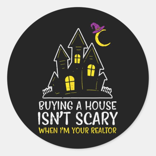 Halloween makelaar kopen huis instant eng kostuum ronde sticker (Voorkant)