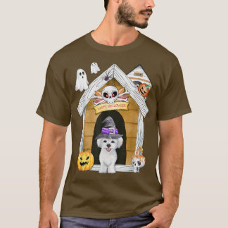 Halloween Maltese Dog Witch Haunted House403 T-shirt