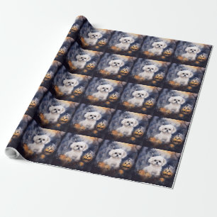 Halloween Maltese met pompoenen eng Cadeaupapier