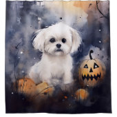 Halloween Maltese met pompoenen eng Douchegordijn (Voorkant)