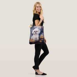 Halloween Maltese met pompoenen eng Draagtas