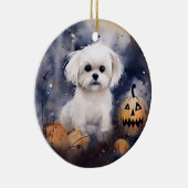 Halloween Maltese met pompoenen eng Keramisch Ornament (Rechts)