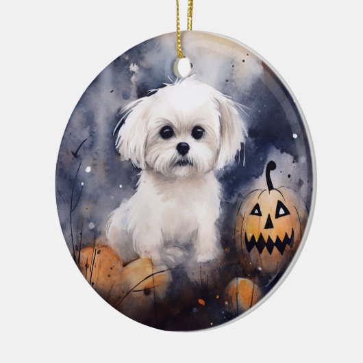 Halloween Maltese met pompoenen eng Keramisch Ornament (Links)