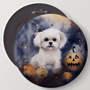 Halloween Maltese met pompoenen eng Ronde Button 6,0 Cm