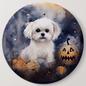 Halloween Maltese met pompoenen eng Ronde Button 6,0 Cm (Voorkant)