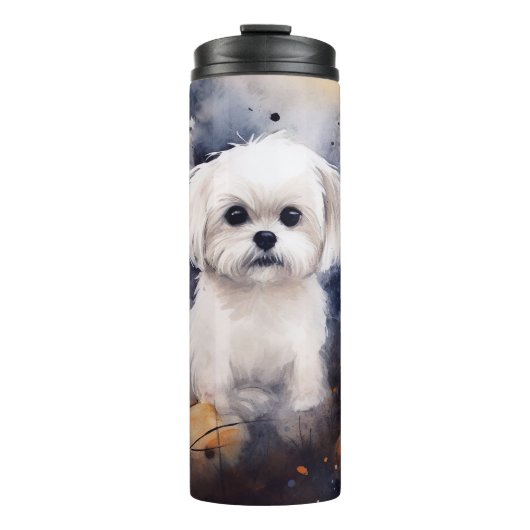 Halloween Maltese met pompoenen eng Thermosbeker (Voorkant)