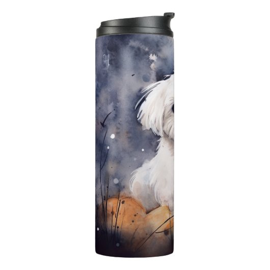Halloween Maltese met pompoenen eng Thermosbeker (Gedraaid links)
