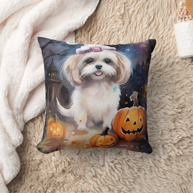 Halloween Malti Tzu met pompoenen eng Kussen (Deken)