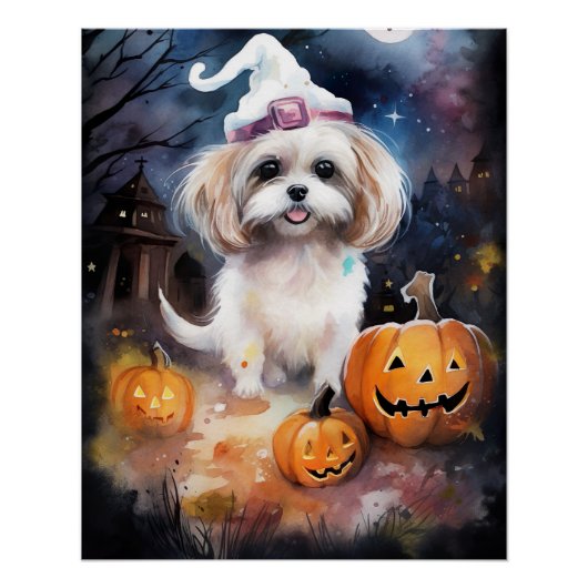 Halloween Malti Tzu met pompoenen eng Perfect Poster (Voorkant)