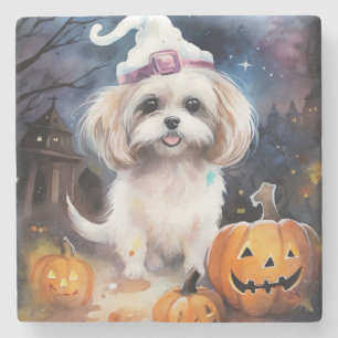 Halloween Malti Tzu met pompoenen eng Stenen Onderzetter