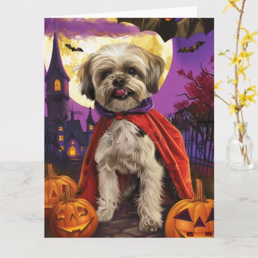 Halloween Malti Tzu Vampire Pumpkins eng Kaart (Gele Bloem)