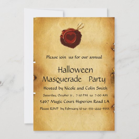 HALLOWEEN MASKERADE FEest, perkament waszegel Kaart (Achterkant)