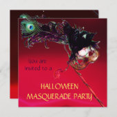 HALLOWEEN MASKERADE FEest, Rood burgundy Kaart (Voorkant / Achterkant)