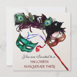 HALLOWEEN MASKERBAL, Zwart Gouden Metaalglans Kaart
