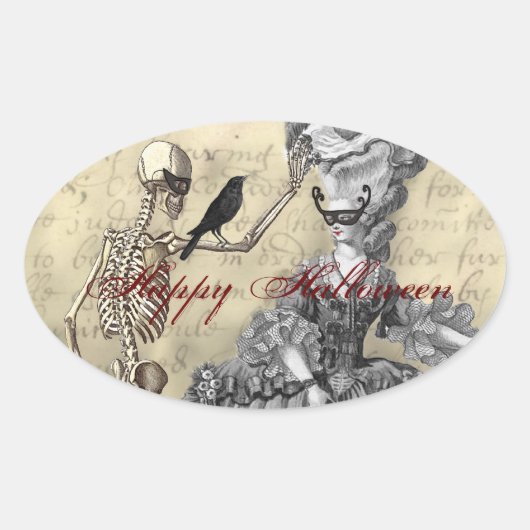 Halloween Masquerade Ball Ovale Sticker (Voorkant)