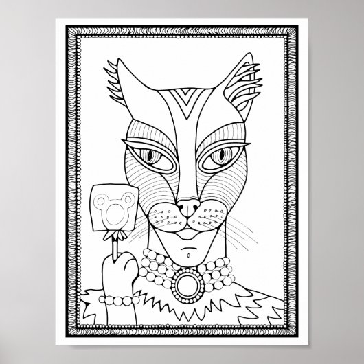 Halloween Masquerade Kat Kleurplaat Art Poster (Voorkant)