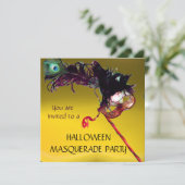 HALLOWEEN MASQUERADE PARTIJ, Geel Sinaasappel Kaart (Staand voorkant)