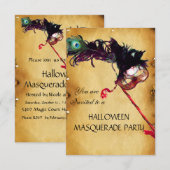 HALLOWEEN MASQUERADE PARTIJ, parchment rsvp Kaart (Voorkant / Achterkant)