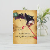 HALLOWEEN MASQUERADE PARTIJ, parchment rsvp Kaart (Staand voorkant)