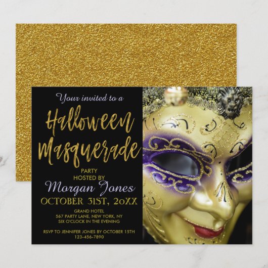 Halloween Masquerade Party met moderne typografie Kaart (Voorkant / Achterkant)